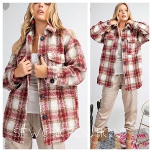 New! Plaid Print Brushed Wool Theme Coat Jacket